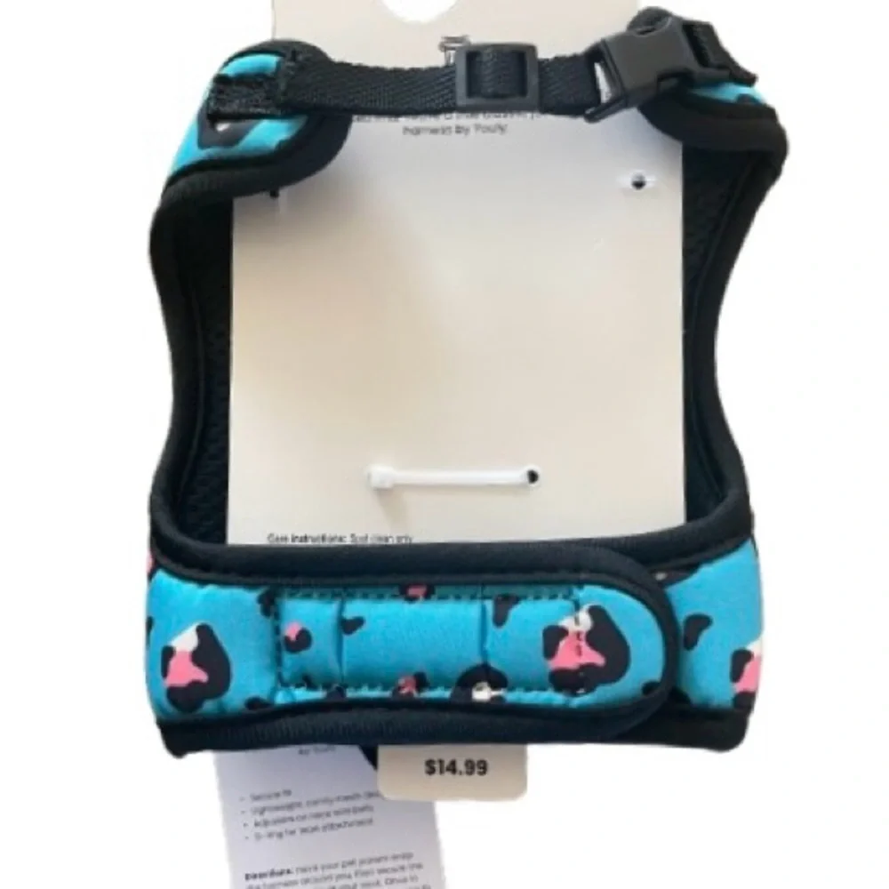 Leopard Print Kitty Harness Blue Pink Multi